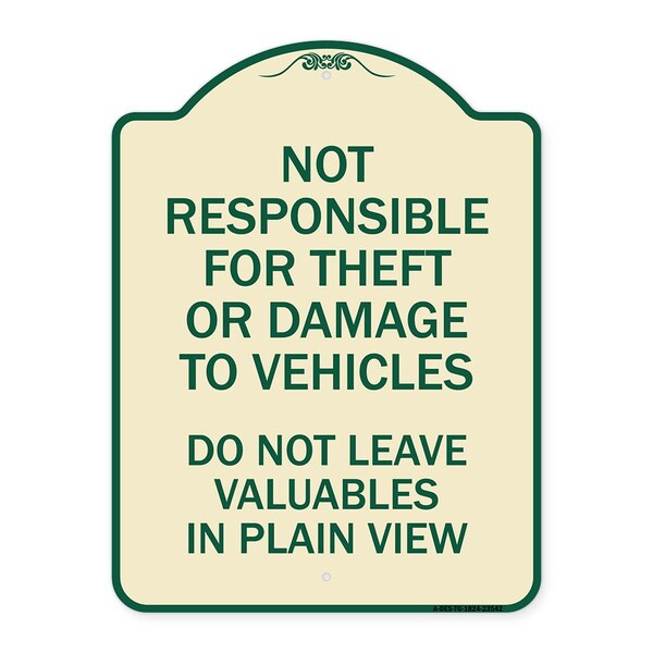 Signmission Not Responsible for Theft or Damage to Vehicle Do Not Leave Valuables in Plain View, TG-1824-23542 A-DES-TG-1824-23542 - main